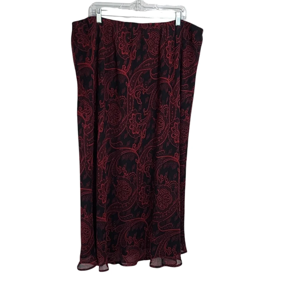 Maxi Skirt red black paisley floral sheer overlay whimsigoth Dark Romance 3X - Picture 2 of 4